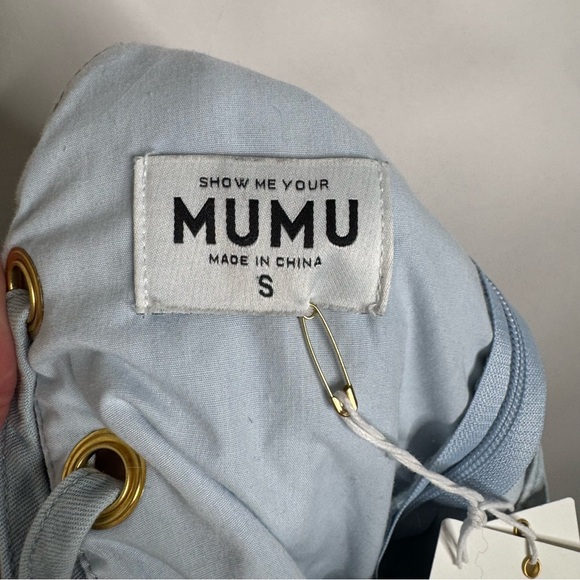 NWT Show Me Your Mumu London Lace Up Dress in Sea Spritz denim size Small - Picture 7 of 14